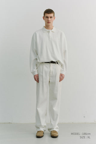 UNISEX LEATHER LOGO COLLARED T-SHIRT WHITE