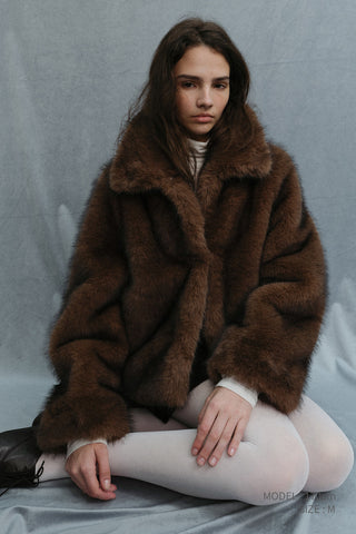 CROPPED FUR JACKET BROWN