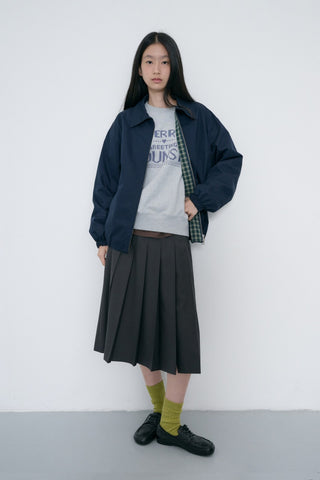 PLEATS LONG SKIRT CHARCOAL GREY
