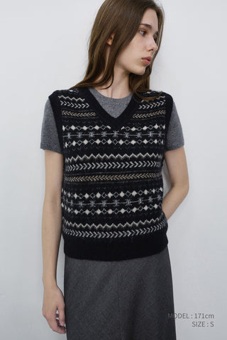 UNISEX CRAFTED V-NECK KNIT VEST NAVY