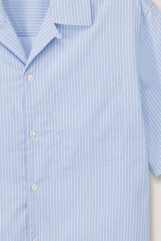 CROPPED OPEN COLLARED STRIPED SHIRT SOFT BLUE STRIPE