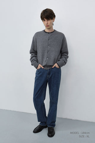 UNISEX CREWNECK KNIT CARDIGAN MELANGE GREY