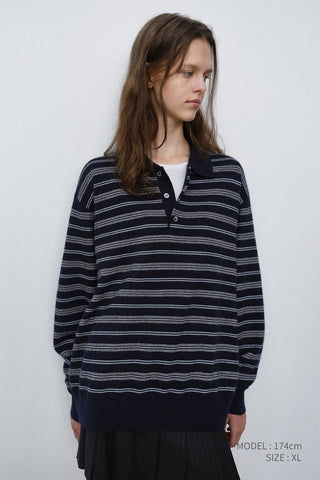 UNISEX COLLARED STRIPED SWEATER NAVY