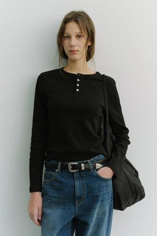 UNISEX HENLEY-NECK T-SHIRT BLACK