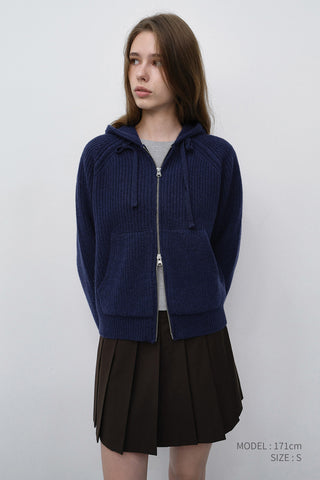UNISEX HOODED KNIT CARDIGAN DARK BLUE