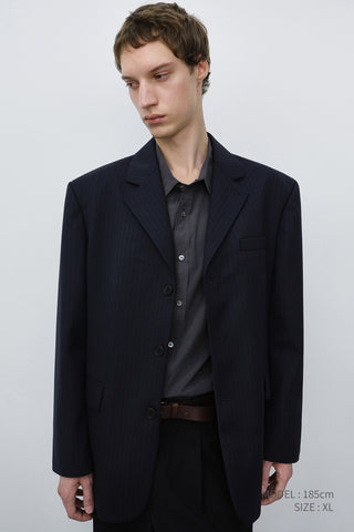 UNISEX CLASSIC 3 BUTTON WOOL BLAZER NAVY STRIPE