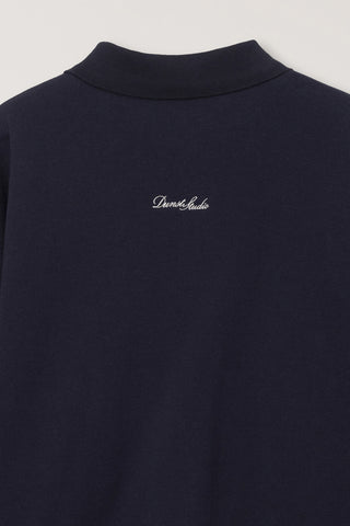 UNISEX LEATHER LOGO COLLARED T-SHIRT FRENCH NAVY