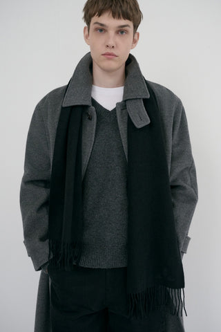 FRINGED CASHMERE MUFFLER BLACK