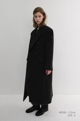 UNISEX TAILORED DOUBLE-BREASTED CASHMERE COAT BLACK