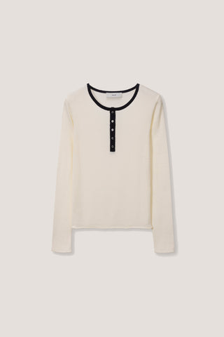 BUTTONED ROUND-NECK KNIT TOP CREAM