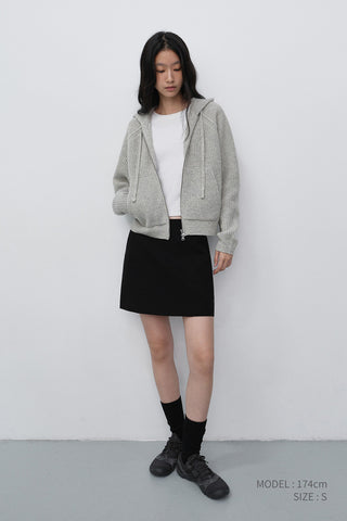 UNISEX HOODED KNIT CARDIGAN LIGHT MELANGE GREY