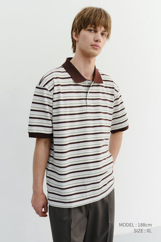 UNISEX STRIPED POLO SHIRT BROWN