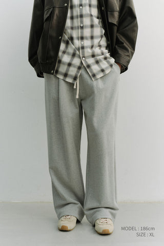 UNISEX LEATHER LOGO WIDE SWEAT PANTS MELANGE GREY