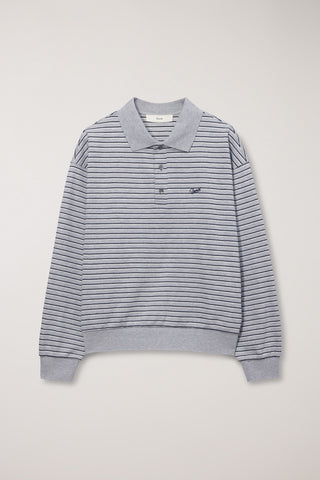 UNISEX STRIPED LOGO COLLARED T-SHIRT GREY