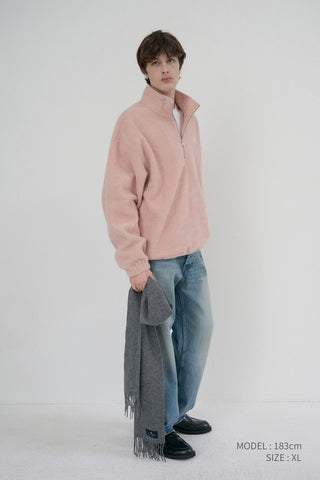 UNISEX HALF ZIP-UP FLEECE SWEATSHIRT CANDY PINK