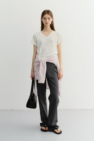 SKIRT LAYERED SLIM PANTS CHARCOAL GREY STRIPE