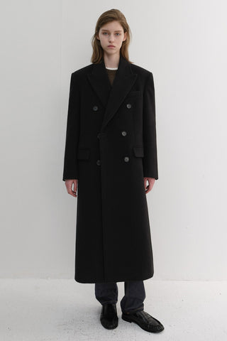 UNISEX TAILORED DOUBLE-BREASTED CASHMERE COAT BLACK