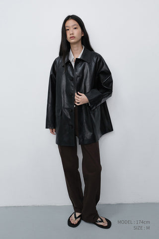 UNISEX LILY ALTER-LEATHER HALF JACKET BLACK
