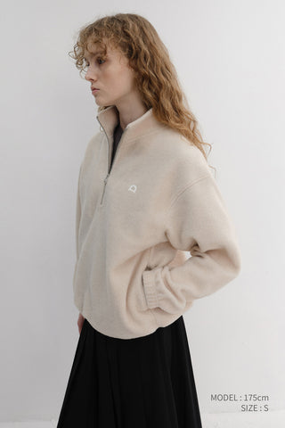 UNISEX HALF ZIP-UP FLEECE SWEATSHIRT CREAM