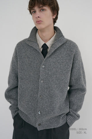 UNISEX HIGH NECK BUTTON CARDIGAN MELANGE GREY