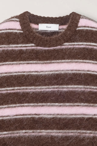 UNISEX STRIPED HAIRY SWEATER BROWN PINK