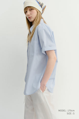 UNISEX OVERSIZED HALF SLEEVE STRIPED SHIRT SOFT BLUE STRIPE