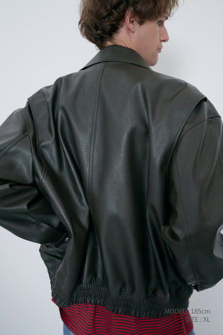 UNISEX CROPPED ALTER-LEATHER BLOUSON GREYISH KHAKI