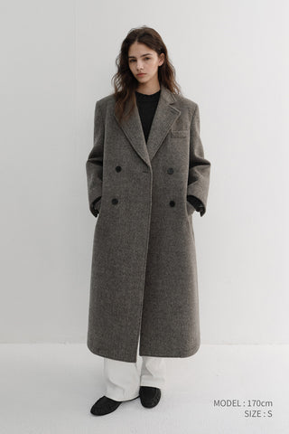 UNISEX LOOSE DOUBLE-BREASTED COAT GREY HERRINGBONE