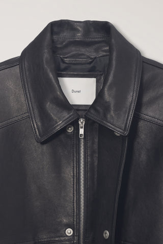 UNISEX OVERSIZED VINTAGE LEATHER BLOUSON BLACK