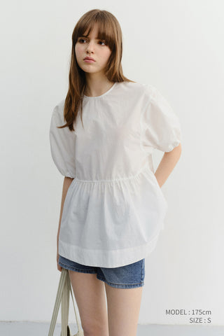 RIBBONED BACK SLIT BLOUSE WHITE