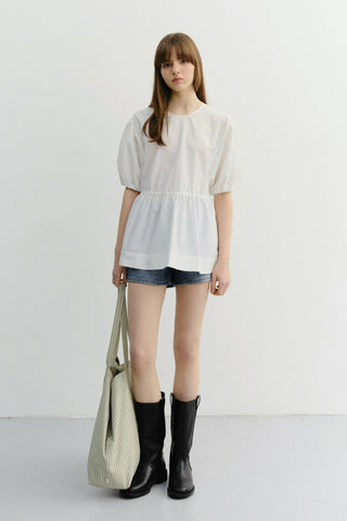 RIBBONED BACK SLIT BLOUSE WHITE