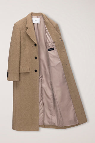 UNISEX 2-WAY 3 BUTTON BOUCLE WOOL COAT CAMEL
