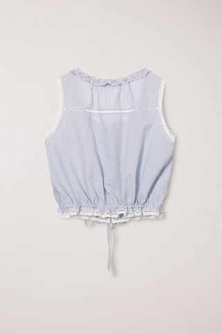 FRILL SLEEVELESS BLOUSE SOFT BLUE CHECK