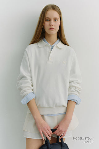 UNISEX LEATHER LOGO COLLARED T-SHIRT WHITE