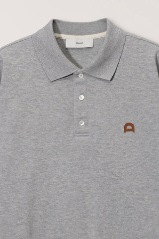 UNISEX LEATHER LOGO COLLARED T-SHIRT MELANGE GREY