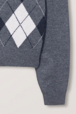 UNISEX ARGYLE CREWNECK SWEATER GREY