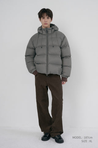 UNISEX HOODED VOLUME GOOSE DOWN JACKET GREYISH KHAKI