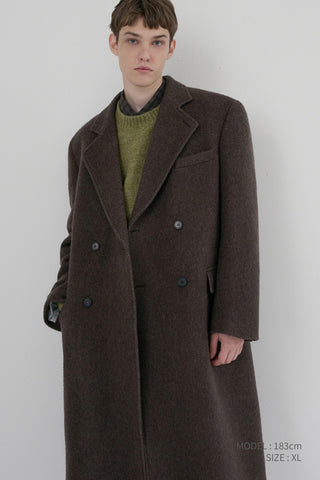 UNISEX LOOSE DOUBLE-BREASTED COAT BROWN MELANGE