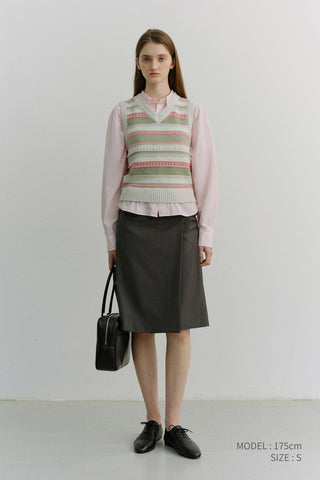 UNISEX CRAFTED STRIPED KNIT VEST IVORY MINT