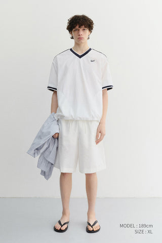 UNISEX V-NECK WOVEN TOP WHITE