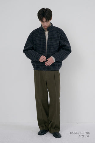 UNISEX HARRINGTON WOOL BLOUSON DEEP NAVY CHECK