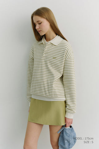 UNISEX STRIPED LOGO COLLARED T-SHIRT OLIVE STRIPE