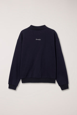 UNISEX LEATHER LOGO COLLARED T-SHIRT FRENCH NAVY