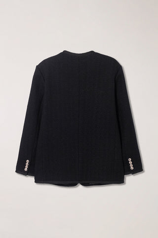 UNISEX COLLARLESS TWEED JACKET BLACK