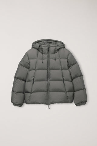UNISEX HOODED VOLUME GOOSE DOWN JACKET GREYISH KHAKI