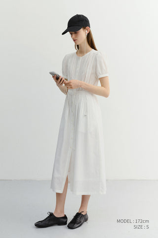 MAXI SHIRRING HALF SLEEVE DRESS IVORY
