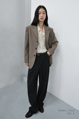 UNISEX CLASSIC 3 BUTTON WOOL BLAZER KHAKI BEIGE