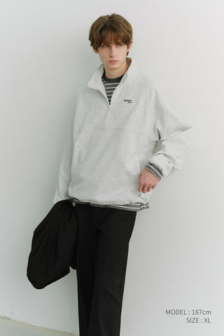 UNISEX RELAXED HALF ZIP-UP SWEATSHIRT LIGHT MELANGE GREY