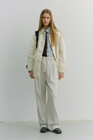 UNISEX LEATHER LOGO WIDE SWEAT PANTS OATMEAL MELANGE