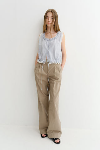FRILL SLEEVELESS BLOUSE SOFT BLUE CHECK